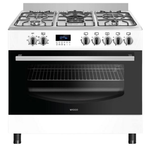 Wiggo WO-E909R(WX) Gasfornuis Wit/RVS | 5 Gasbranders, Wokbrander en Grote Oven