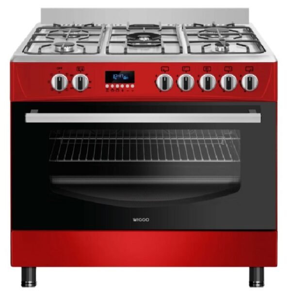 Wiggo WO-E909R(RX) Gasfornuis Rood RVS | 5 Gasbranders, Wokbrander en Grote Oven
