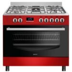 Wiggo WO-E909R(RX) Gasfornuis Rood RVS | 5 Gasbranders - Wokbrander en Grote Oven