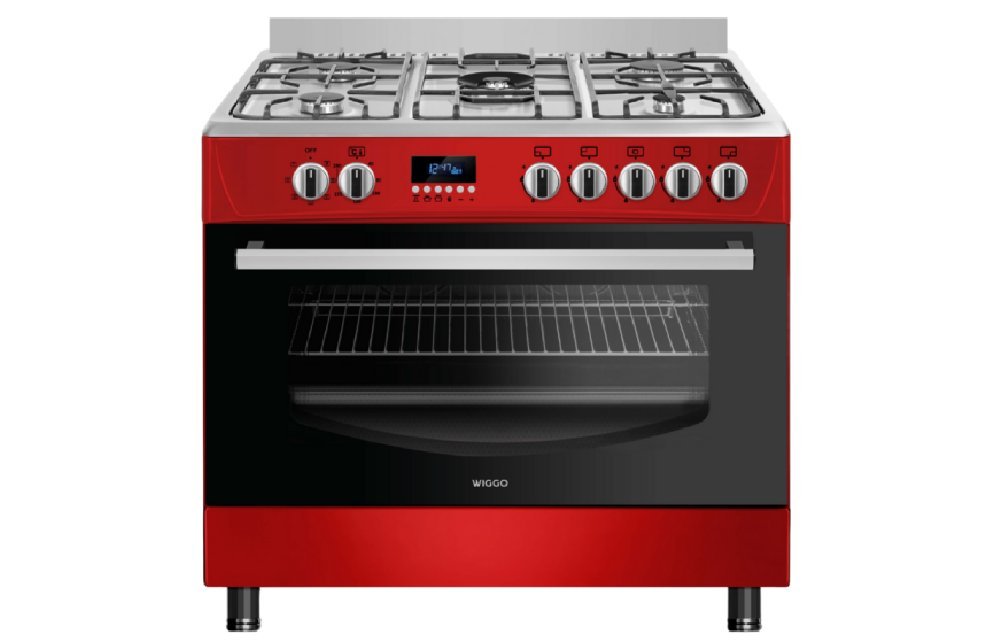 New Project (2) Wiggo WO-E909R(RX) Gasfornuis Rood RVS | 5 Gasbranders, Wokbrander en Grote Oven - Afbeelding 1