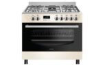 Wiggo WO-E909R(CX) Gasfornuis Creme & RVS | 5 Gasbranders en Grote Oven