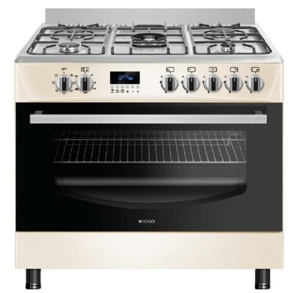 Wiggo WO-E909R(CX) Gasfornuis Creme & RVS | 5 Gasbranders en Grote Oven