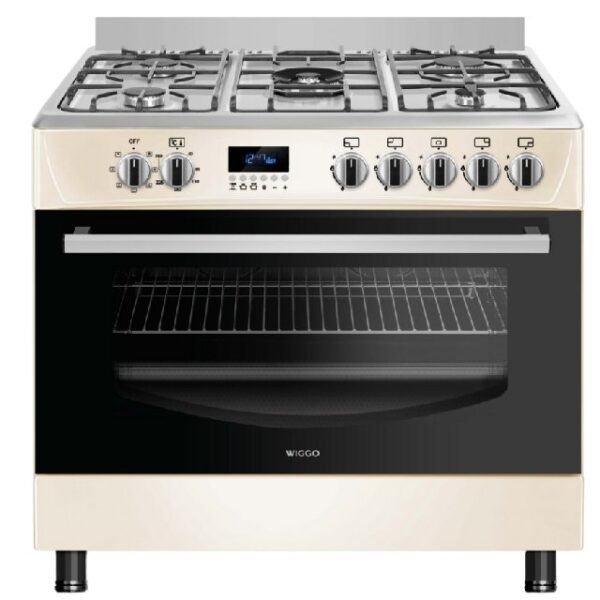 Wiggo WO-E909R(CX) Gasfornuis Creme & RVS | 5 Gasbranders en Grote Oven